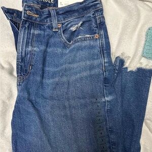 American Eagle Outfitters Distressed Blue Straight Leg Jeans